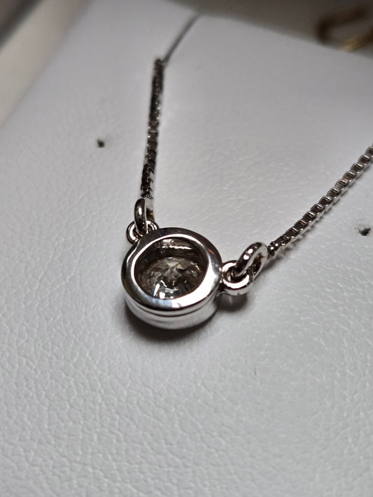 14K White Gold Box Chain Pendant Necklace 16" 0.46ct Round-Cut Diamond 3g