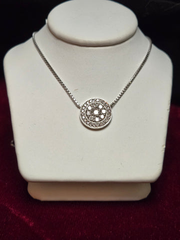 14K White Gold Box Chain Pendant Necklace 15" 0.75ct Round-Cut Diamond 5.3g