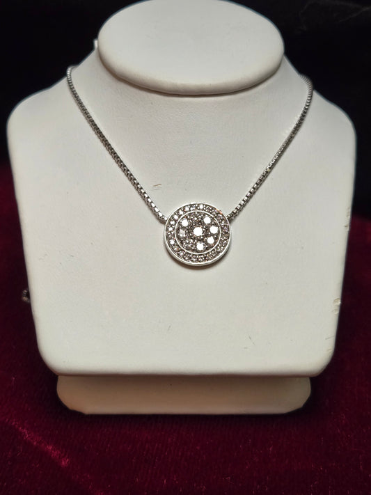 14K White Gold Box Chain Pendant Necklace 15" 0.75ct Round-Cut Diamond 5.3g