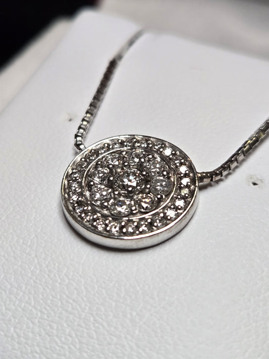 14K White Gold Box Chain Pendant Necklace 15" 0.75ct Round-Cut Diamond 5.3g