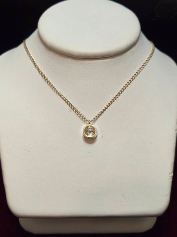 14K Gold Curb Chain Pendant Necklace 0.25ct Round-Cut Lab-Created Diamond 1.2g