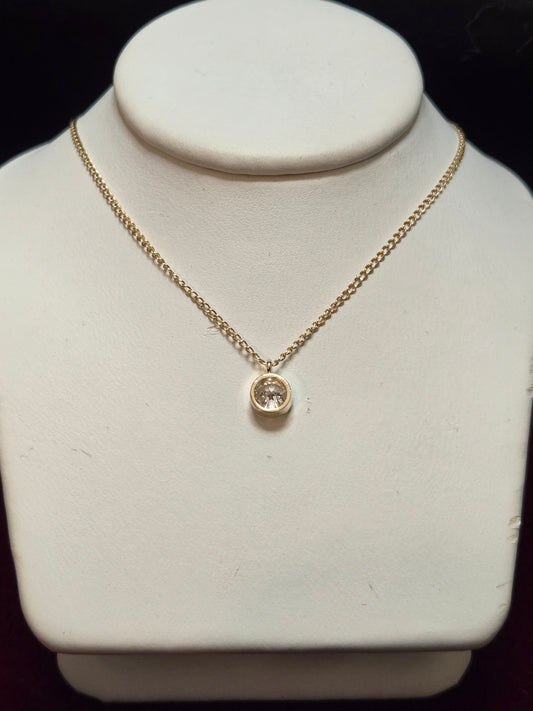 14K Gold Curb Chain Pendant Necklace 0.25ct Round-Cut Lab-Created Diamond 1.2g