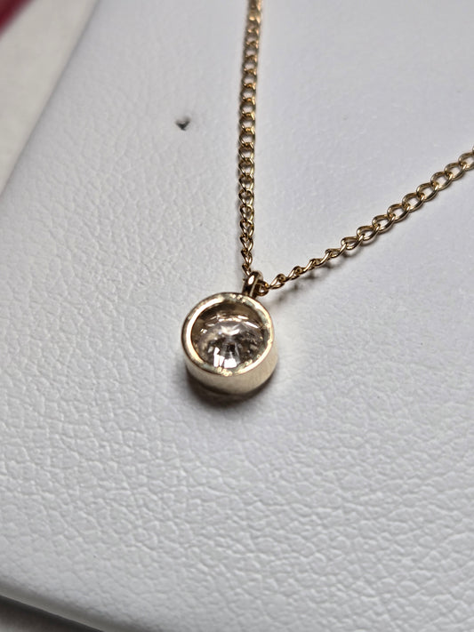 14K Gold Curb Chain Pendant Necklace 0.25ct Round-Cut Lab-Created Diamond 1.2g