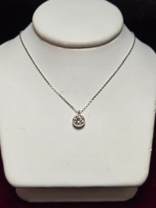 14K White Gold Diamond Cut Cable Chain Pendant Necklace Lab-Created Diamond 0.9g
