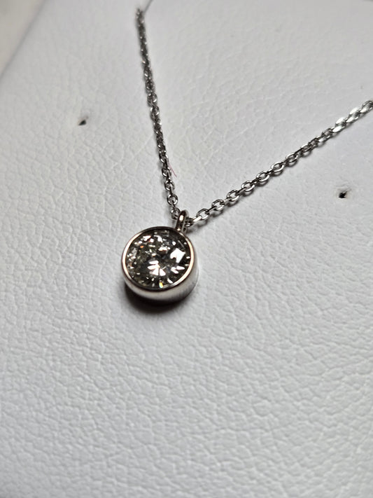 14K White Gold Diamond Cut Cable Chain Pendant Necklace Lab-Created Diamond 0.9g
