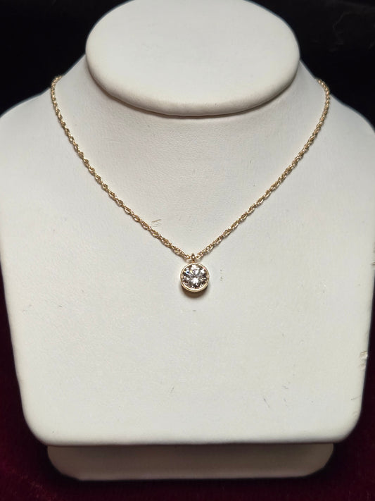 14K Gold Baby Rope Chain Pendant Necklace 0.25ct Lab-Created Diamond 1.2g