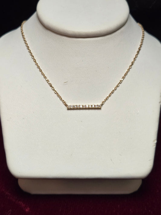 14K Gold Diamond Cut Cable Chain Station Necklace 0.11ct Round-Cut Diamond 1.3g