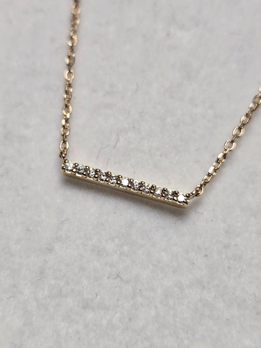14K Gold Diamond Cut Cable Chain Station Necklace 0.11ct Round-Cut Diamond 1.3g