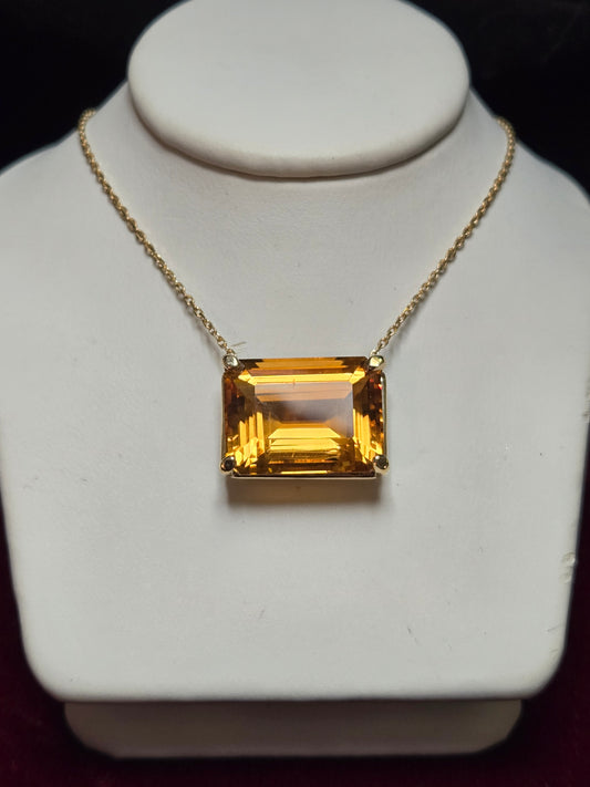 14K Gold Diamond Cut Cable Chain Pendant Necklace 11.0ct Citrine 6.1g