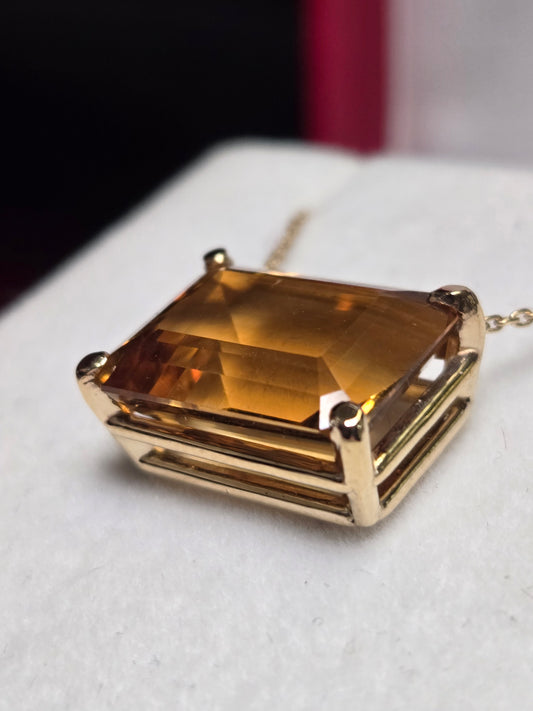 14K Gold Diamond Cut Cable Chain Pendant Necklace 11.0ct Citrine 6.1g