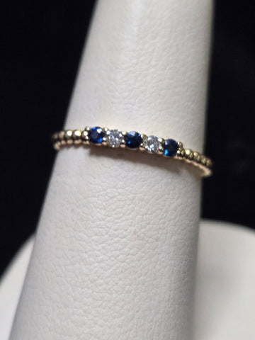 14K Gold Stackable Ring 0.1ct Round-Cut Sapphire 1.4g