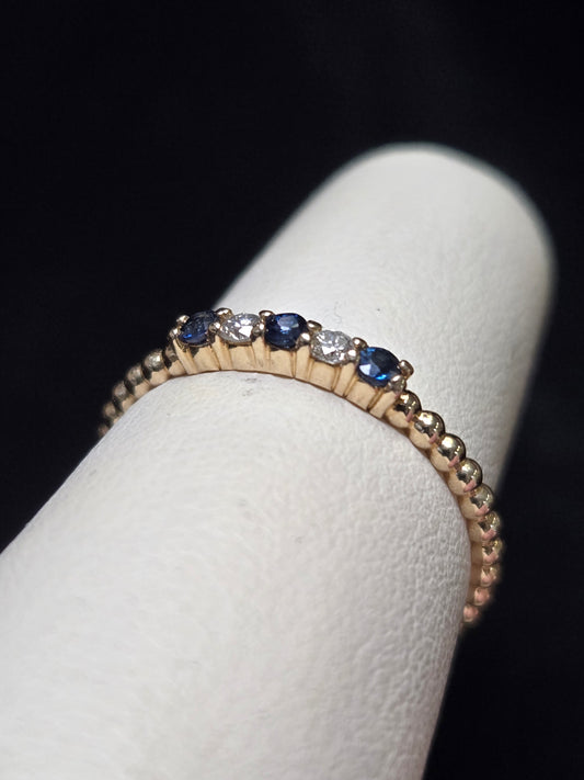 14K Gold Stackable Ring 0.1ct Round-Cut Sapphire 1.4g