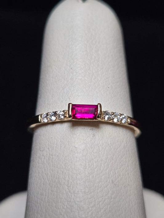 14K Gold Stackable Ring 0.31ct Emerald-Cut Ruby 1.7g