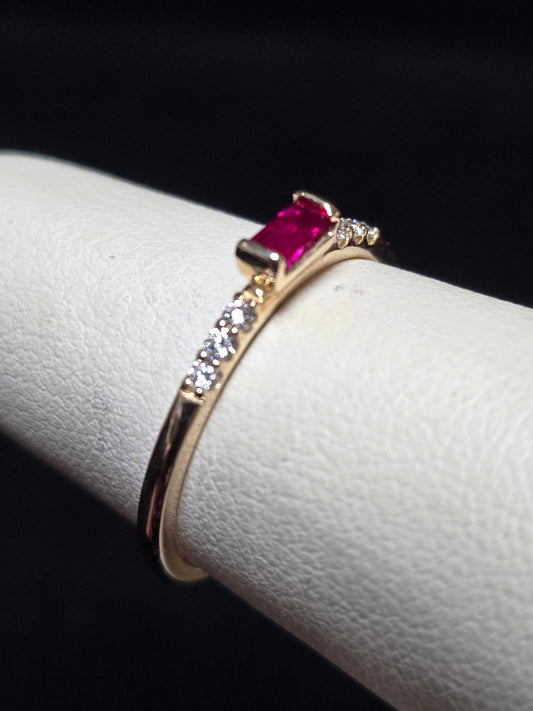 14K Gold Stackable Ring 0.31ct Emerald-Cut Ruby 1.7g
