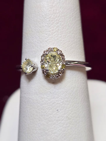 14K White Gold Stackable Ring 0.54ct Oval-Cut Yellow Diamond 2.1g