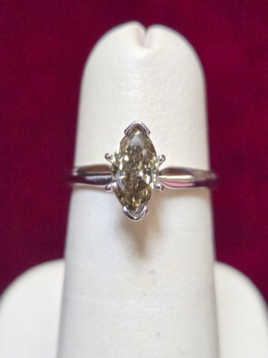 14K White Gold Stackable Ring 0.92ct Marquise Lab-Created Yellow Diamond 2.9g