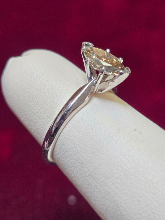 14K White Gold Stackable Ring 0.92ct Marquise Lab-Created Yellow Diamond 2.9g