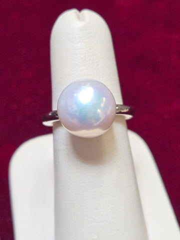 18K Gold Stackable Ring Round-Cut Pearl 8.4g