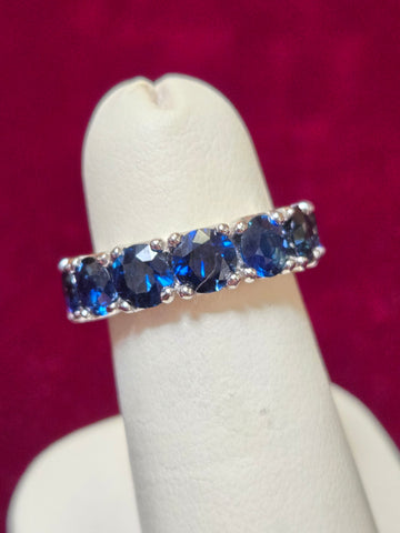 14K White Gold Eternity Ring 7.4ct Round-Cut Blue Sapphire 6.3g
