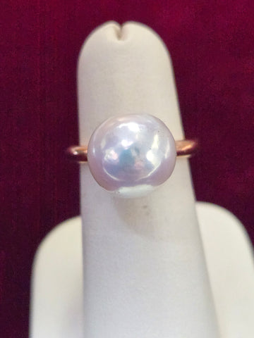 18K Rose Gold Stackable Ring Round-Cut Pearl 7.5g
