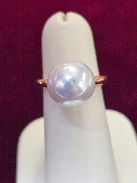 18K Rose Gold Stackable Ring Round Pearl 7.5g