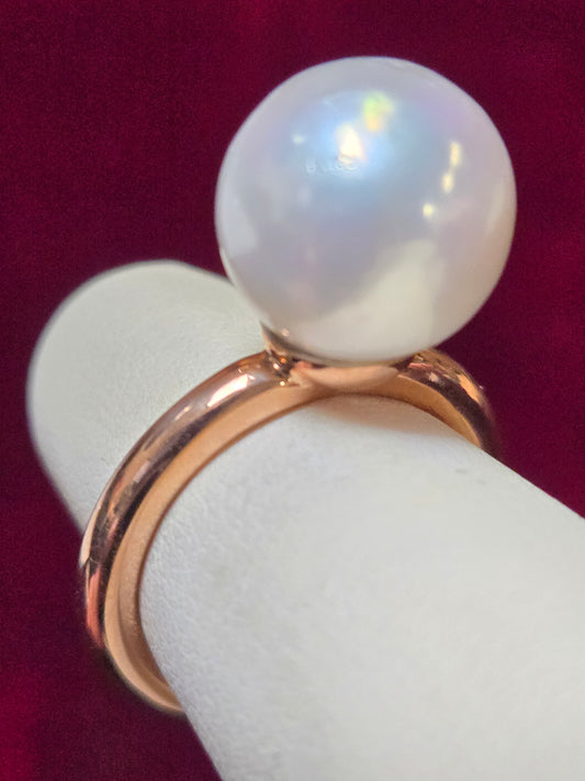 18K Rose Gold Stackable Ring Round Pearl 7.5g