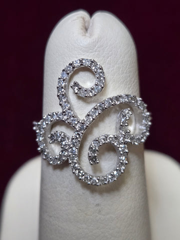 14K White Gold Filigree Ring 0.5ct Round-Cut Diamond 2.6g