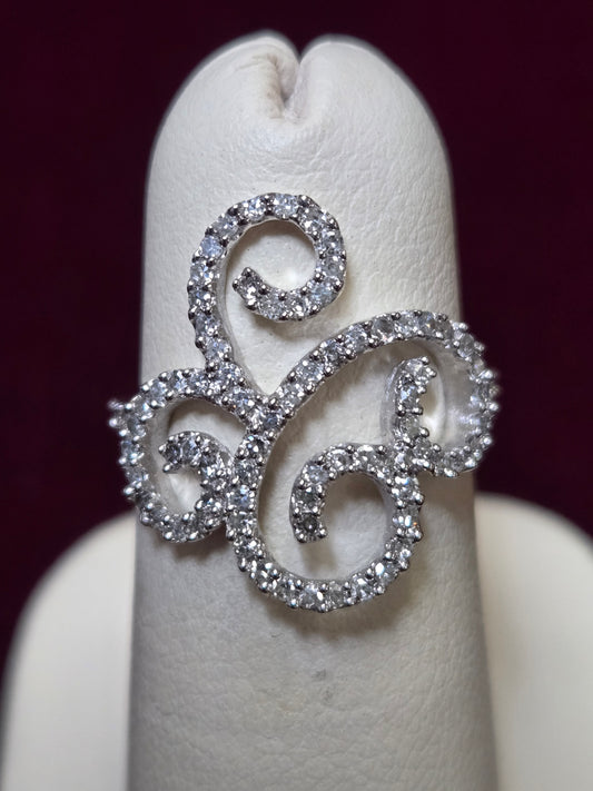 14K White Gold Filigree Ring 0.5ct Round Diamond 2.6g