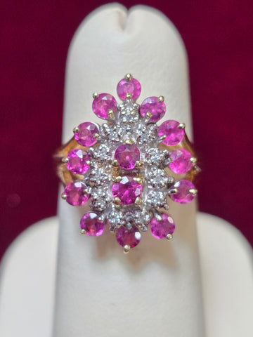 14K Gold Ring 1ct Round-Cut Ruby 4.9g