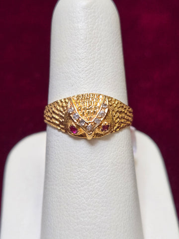 18K Gold Owl Fancy Ring 0.02ct Round-Cut Ruby 3.3g