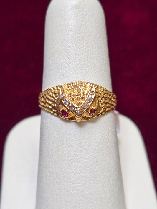 18K Gold Owl Fancy Ring 0.02ct Round Rubies 3.3g
