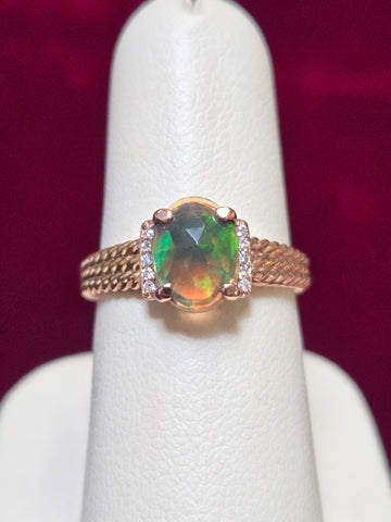 14K Rose Gold Ring 0.92ct Oval-Cut Opal 4.3g