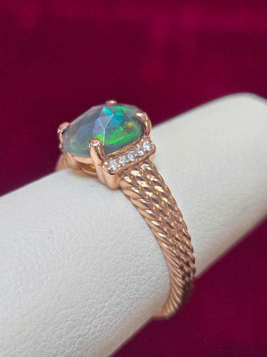 14K Rose Gold Ring 0.92ct Oval Opal 4.3g