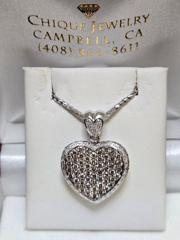 14K White Gold Heart Pendant 2.5ct Round-Cut Brown Diamond 7.1g