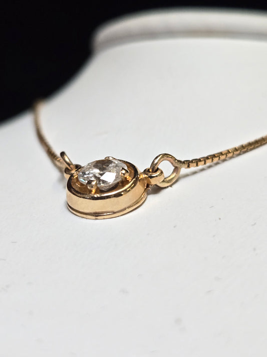 18K Gold Box Chain Pendant Necklace 14" 0.38ct Round Diamond 2.8g