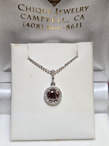 14K White Gold Pendant 0.49ct Round-Cut Brown Diamond 1.1g