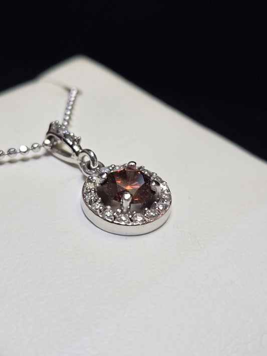 14K White Gold Pendant 0.49ct Round Brown Diamond 1.1g