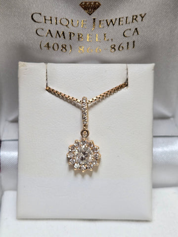 14K Gold Pendant 0.75ct Round-Cut Lab-Created Diamond 1.7g