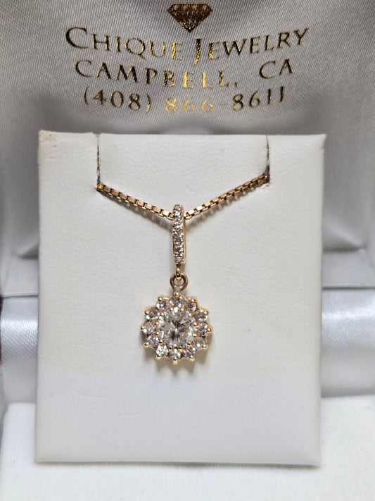 14K Gold Pendant 0.75ct Round Lab-Created Diamond 1.7g