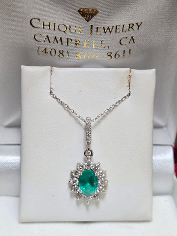 14K White Gold Pendant 1.05ct Oval-Cut Emerald 1.9g