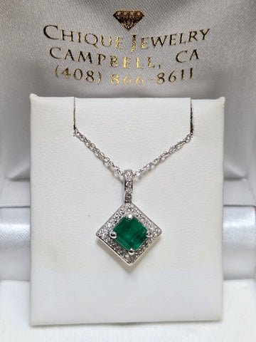 14K White Gold Pendant 1.28ct Square-Cut Emerald 2.3g