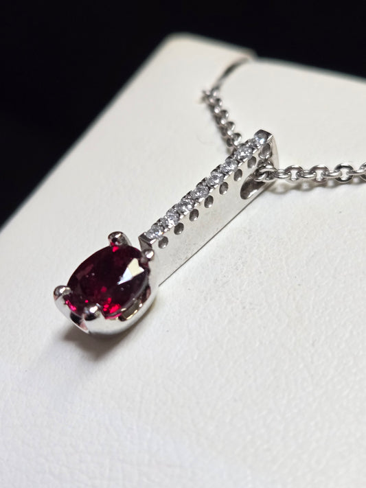 14K White Gold Pendant 0.91ct Oval Red Spinel 1.4g