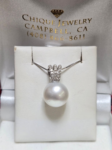 14K White Gold Pendant Round-Cut Pearl 1g
