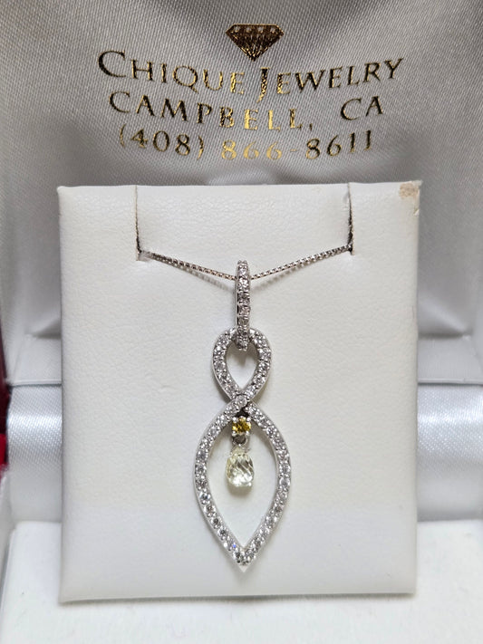 14K White Gold Pendant 0.3ct Briolette Diamond 1g
