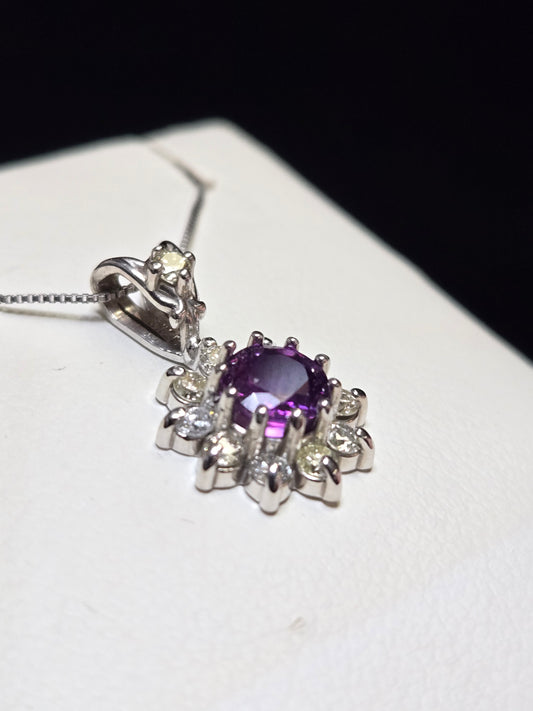 14K White Gold Pendant 0.85ct Round Pink Sapphire 1.3g