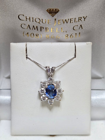 18K White Gold Pendant 1.05ct Oval-Cut Blue Sapphire 2.8g