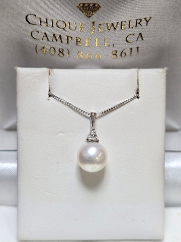 14K White Gold Pendant Round-Cut Pearl 0.9g