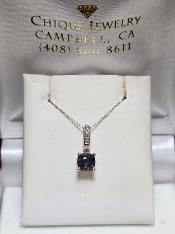 14K White Gold Pendant 0.92ct Cushion-Cut Blue Spinel 1g