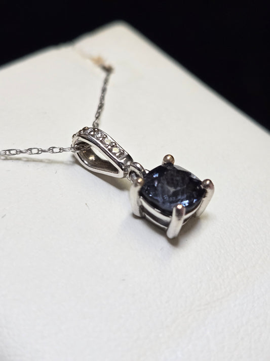 14K White Gold Pendant 0.92ct Cushion Blue Spinel 1g