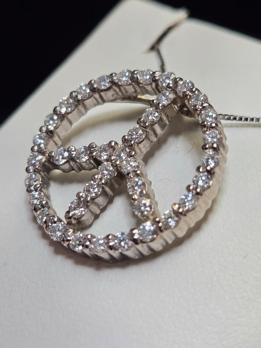 14K White Gold Peace Sign Pendant 0.85ct Round Lab-Created Diamond 3.8g